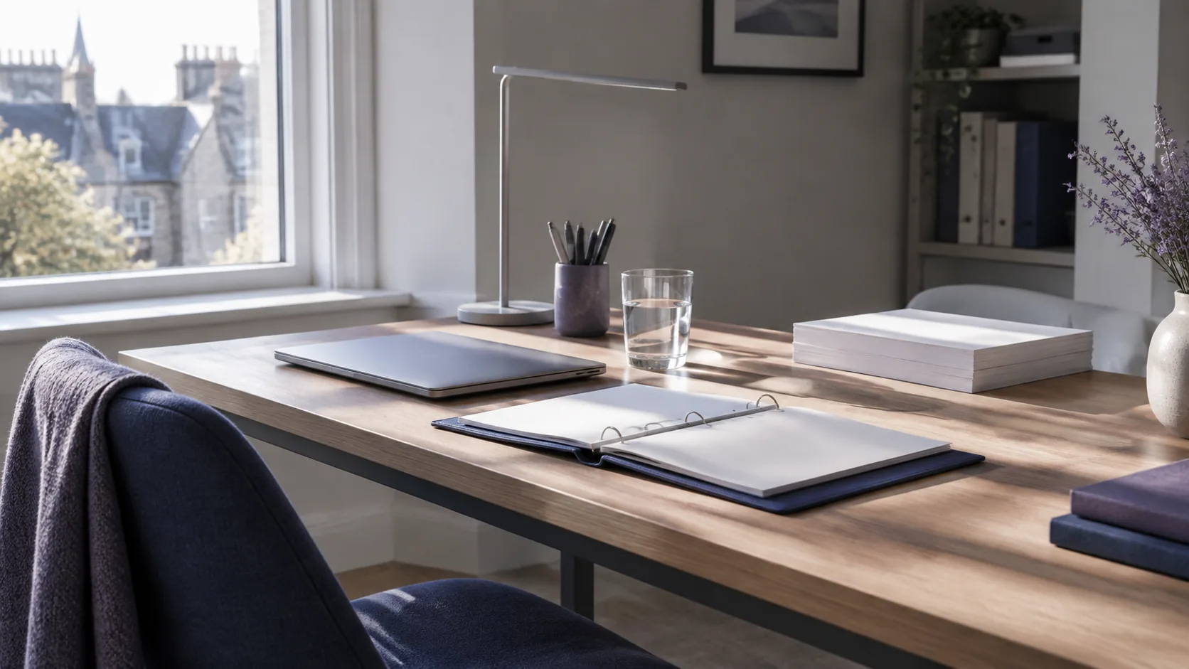 Home A working desk in a small consulting studio