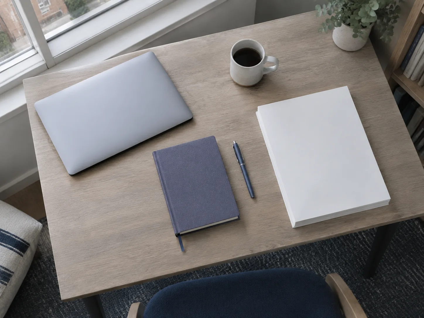 A small studio desk seen from above