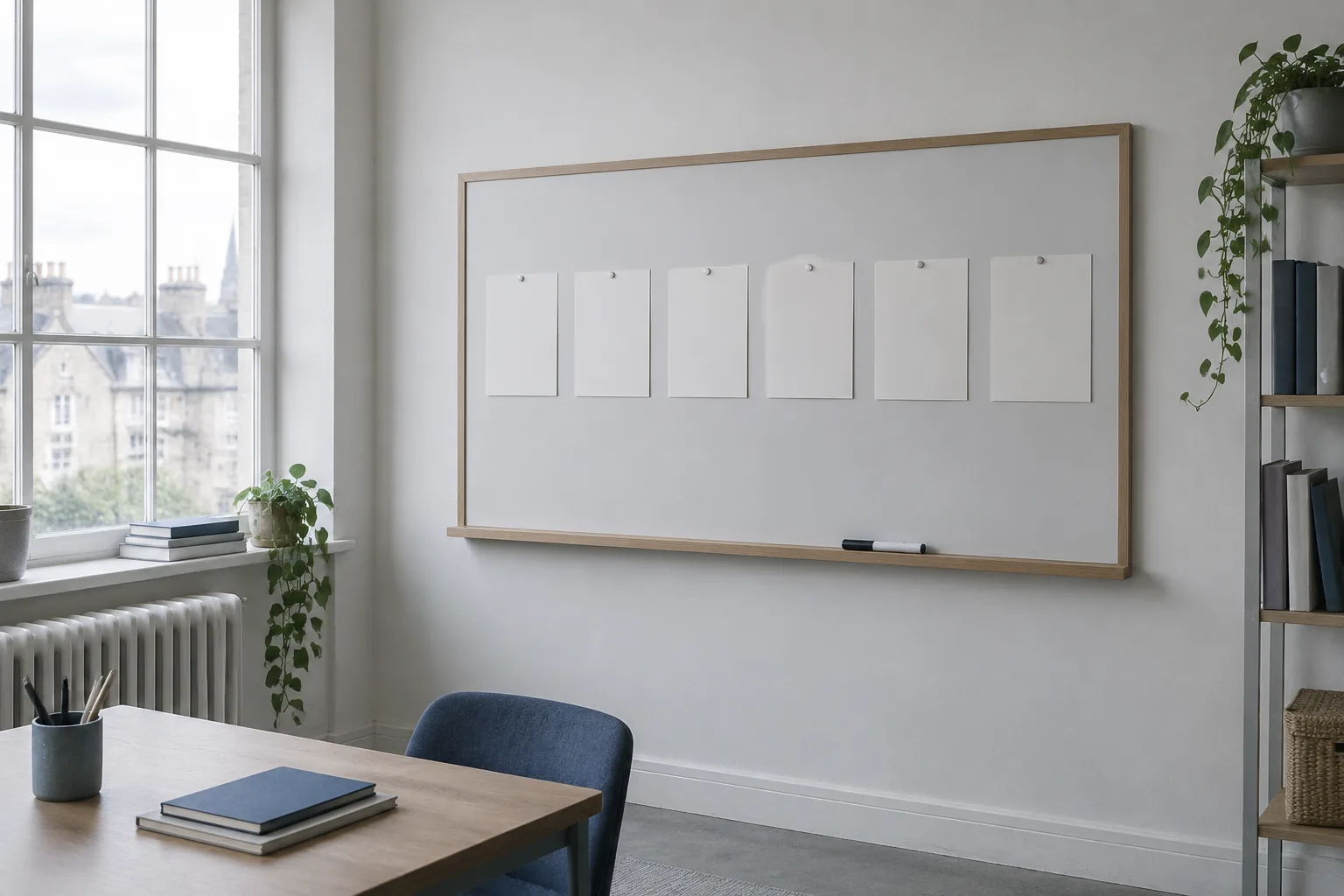 A board covered with plain blank cards